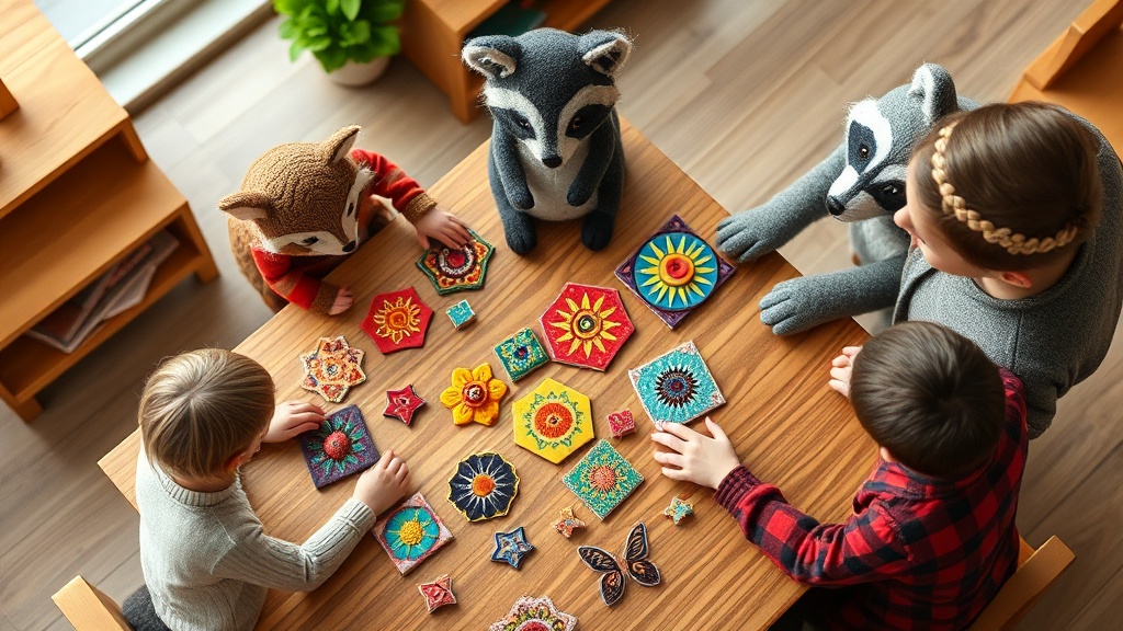 Kinder legen Ornamente im Unterricht